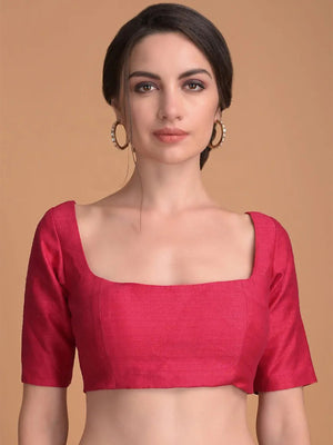 In-Sattva Women's Silk Half Sleeve Square Neck Blouse; Magenta Pink