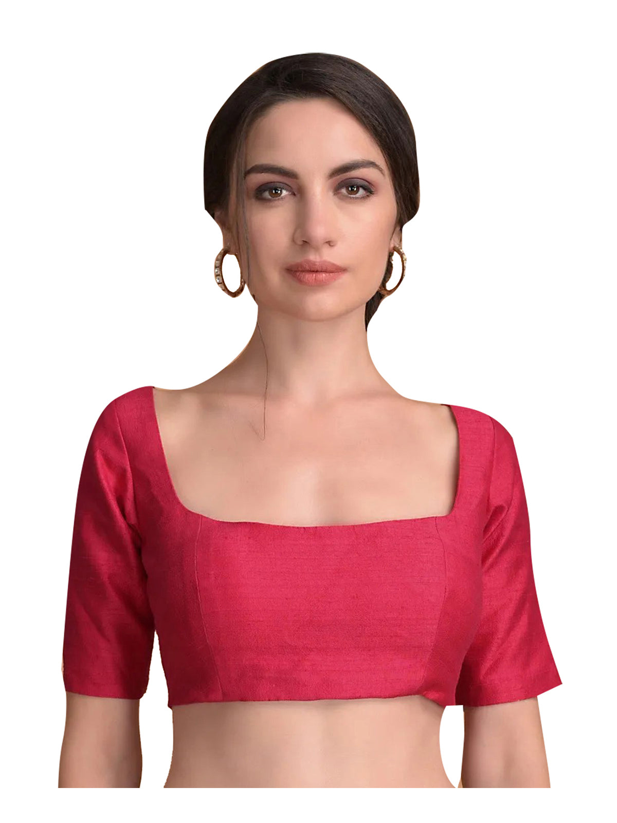 In-Sattva Women's Silk Half Sleeve Square Neck Blouse; Magenta Pink