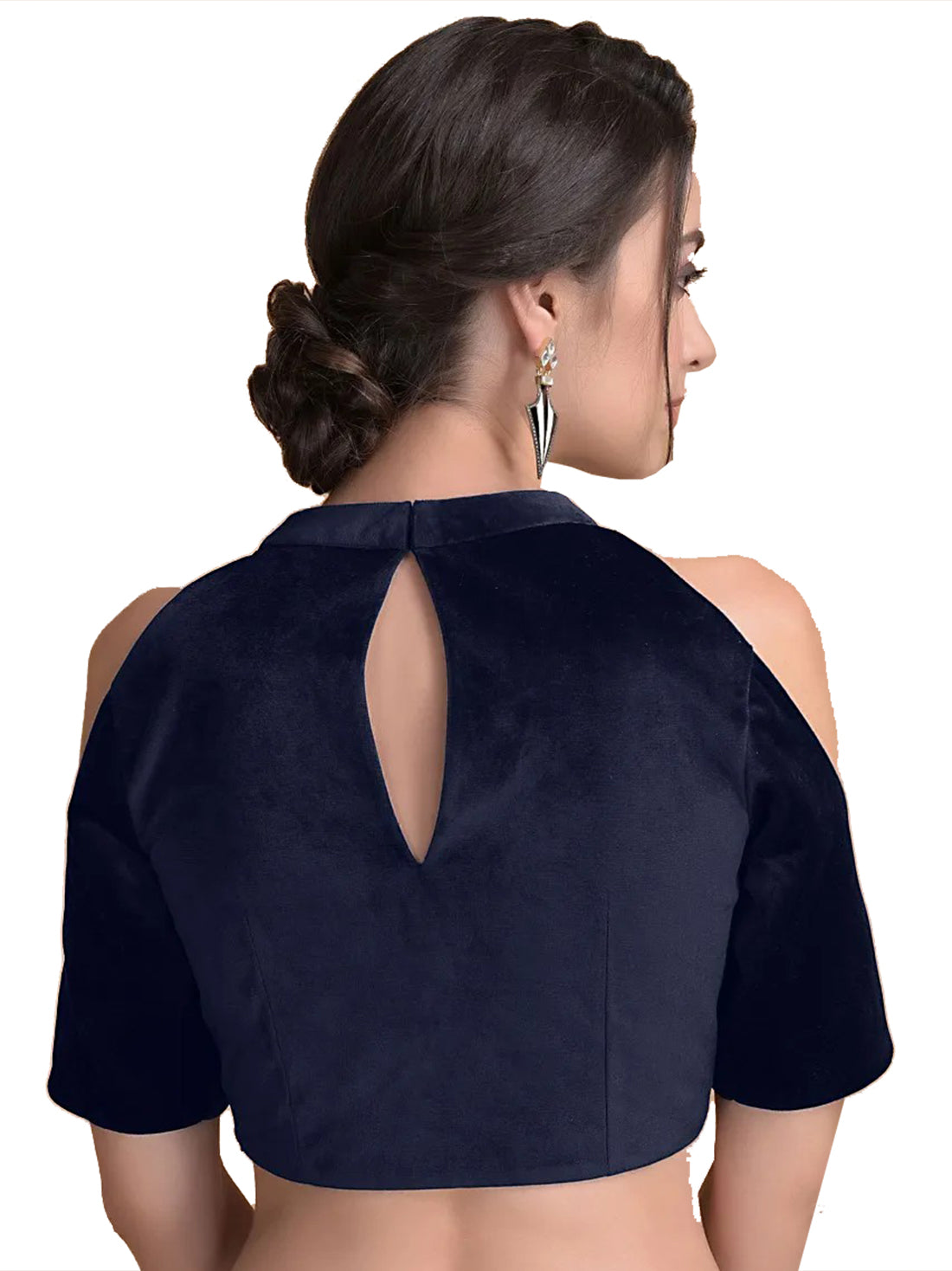 In-Sattva Women's Velvet Cold Shoulder Round Neck Blouse; Slate Blue