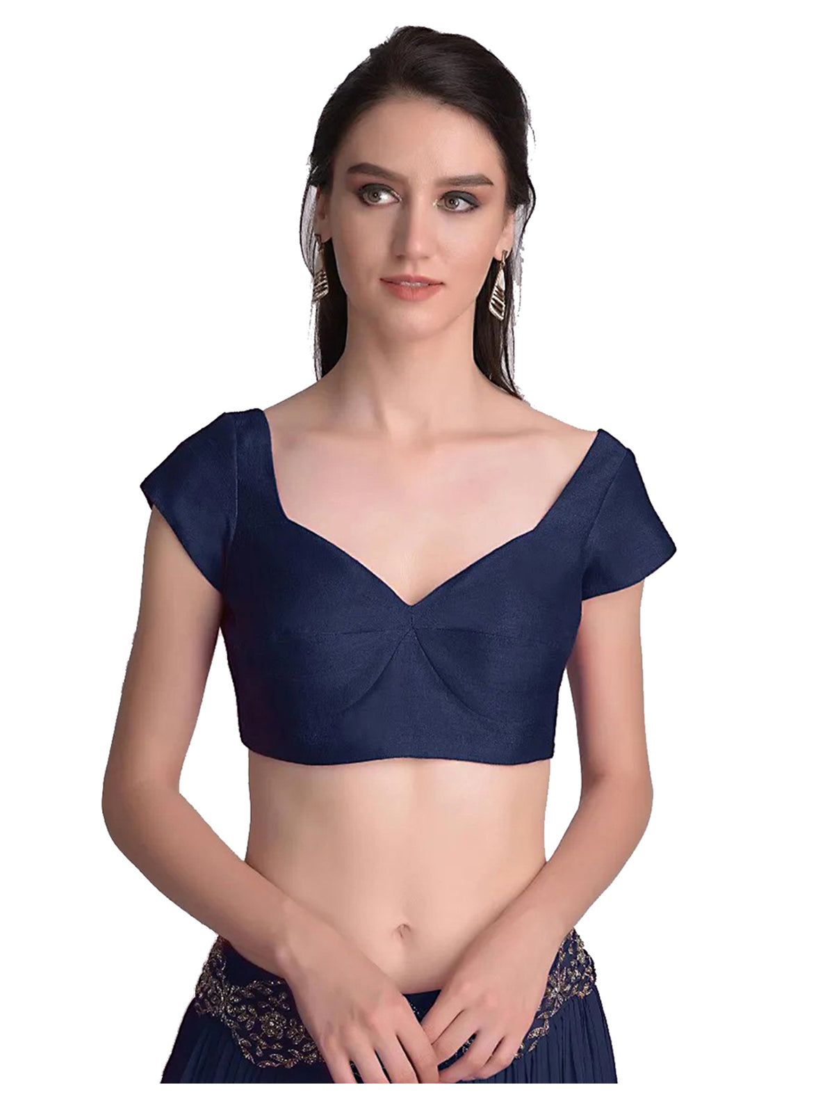 In-Sattva Women's Silk Cap Sleeve Sweetheart Neck Line Blouse; Caribbean Blue