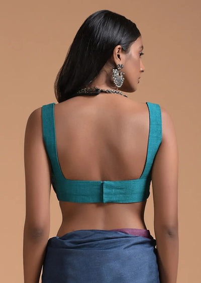 In-Sattva Women's Silk Strap Sweetheart Neck Line Blouse; Teal Green