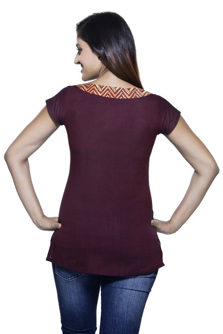 Akkriti Women's Powerloom Printed Neck Band Kurti ÌÎÌ_Ì´åÇÌÎÌ__ÌÎÌ_ÌÎ_ÌÎÌ_Ì´åÌÎÌ_ÌÎ_ÌÎÌ_Ì´å« Deep Maroon Back