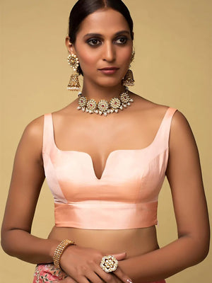 In-Sattva Women's Satin Strap Sweetheart Neck Blouse; Peach Pink