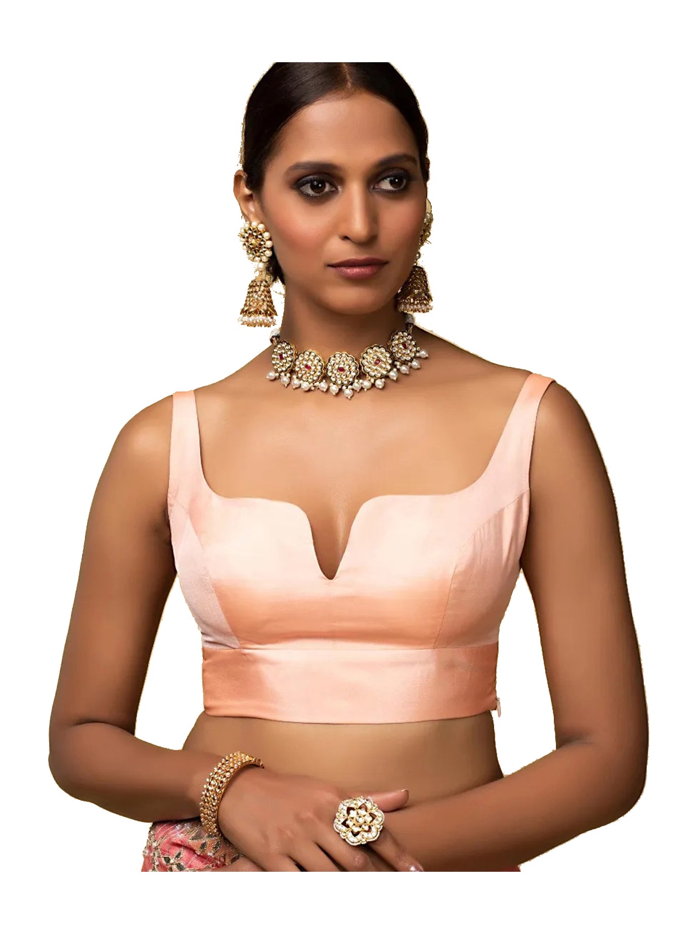 In-Sattva Women's Satin Strap Sweetheart Neck Blouse; Peach Pink