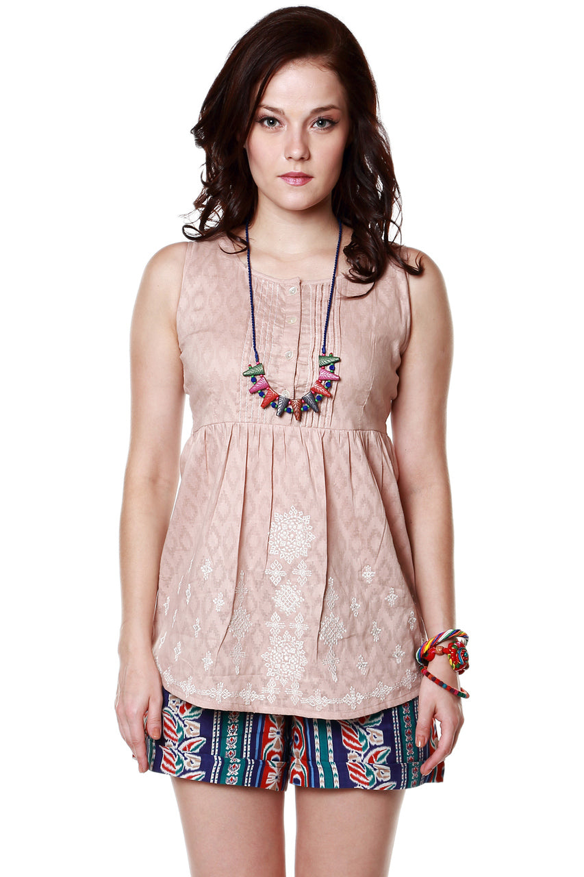 Global Desi Womens Boho Diamond Print Sleeveless Top - Front