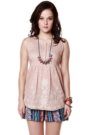 Global Desi Womens Boho Diamond Print Sleeveless Top - Front