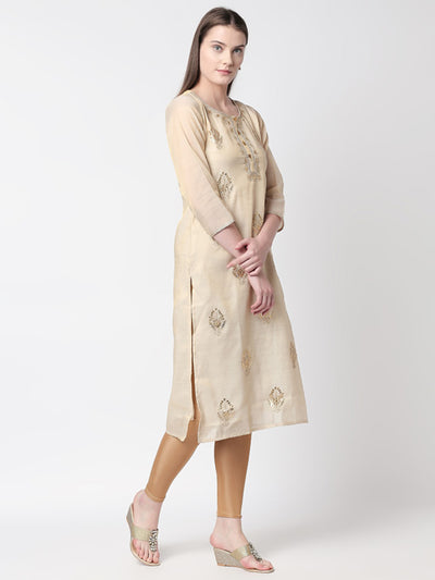 Ethnicity Artisan Beige Lightweight Long Kurta Tunic