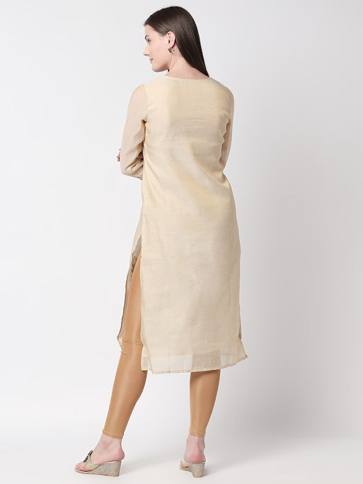 Ethnicity Artisan Beige Lightweight Long Kurta Tunic