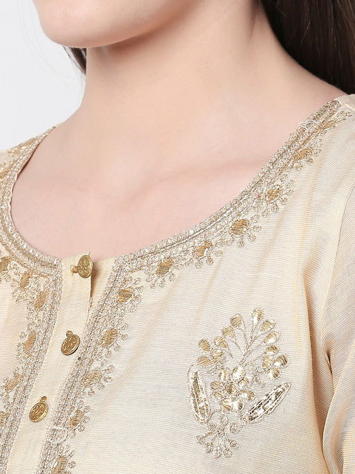 Ethnicity Artisan Beige Lightweight Long Kurta Tunic