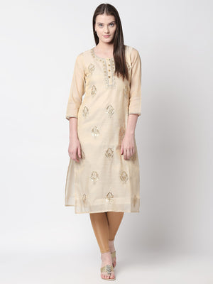 Ethnicity Artisan Beige Lightweight Long Kurta Tunic