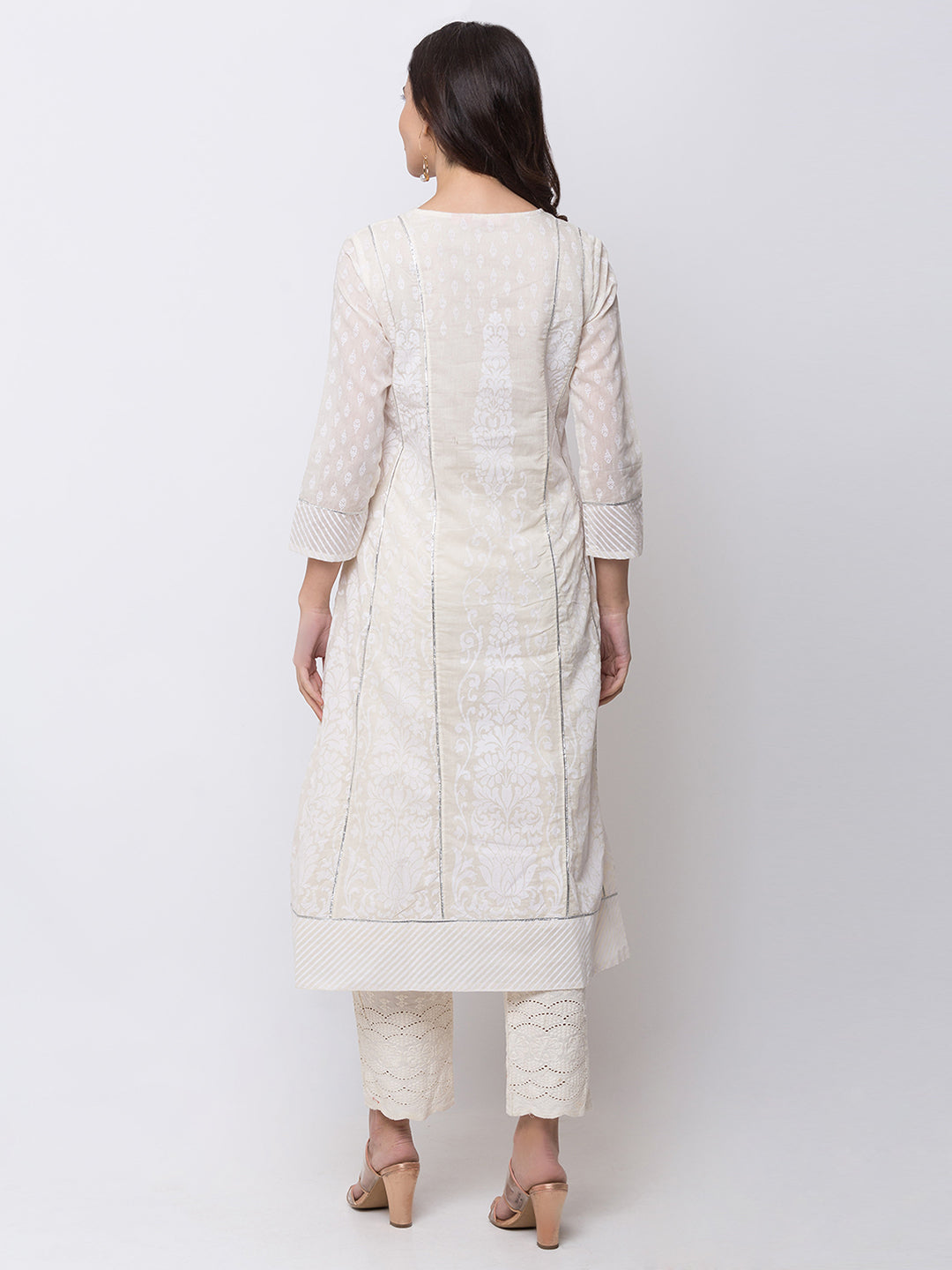 Ethnicity Long White Embroidered Kurta Tunic Dress