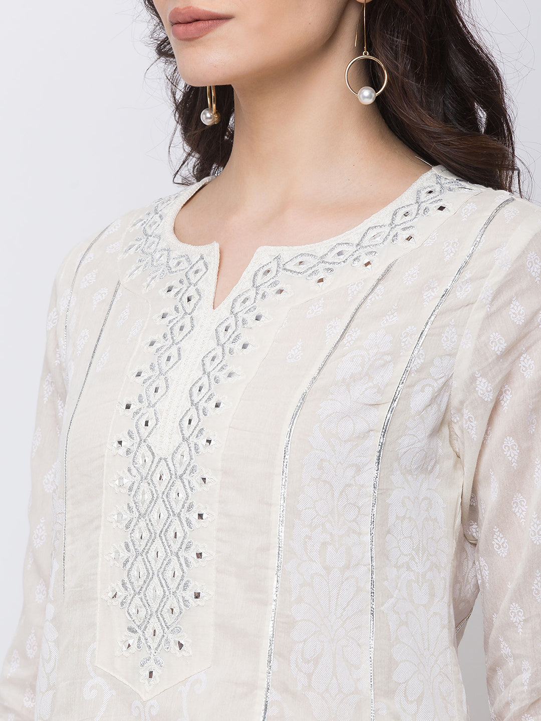 Ethnicity Long White Embroidered Kurta Tunic Dress