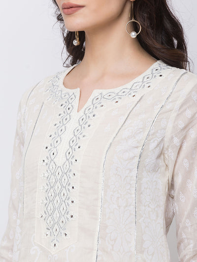 Ethnicity Long White Embroidered Kurta Tunic Dress
