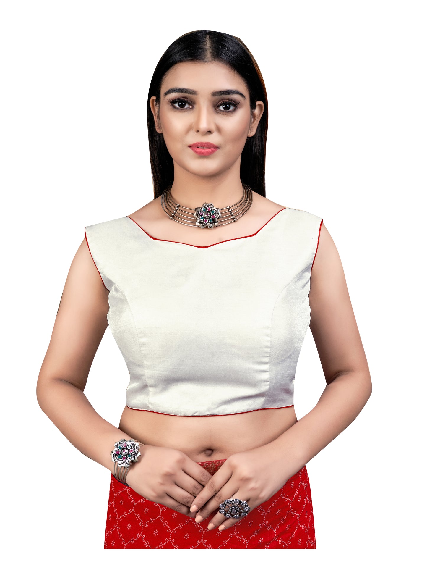 In-Sattva Women's Silk Sleeveless Sweetheart Neck Blouse; Fossil White