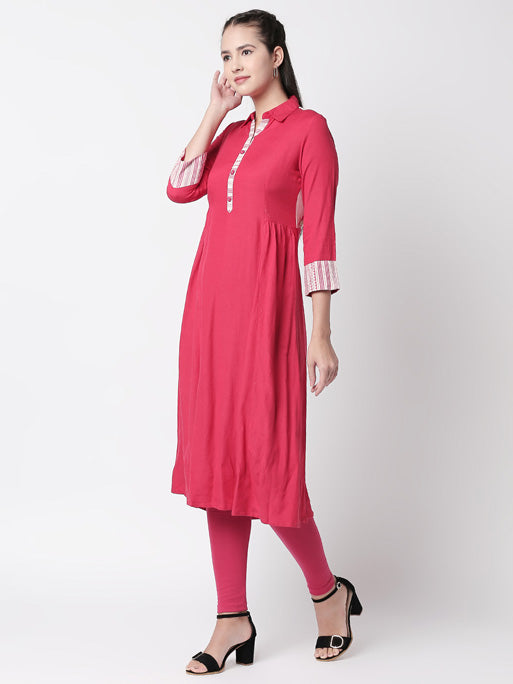Ethnicity Handmade Collared dress with Functional Button-Down Placket