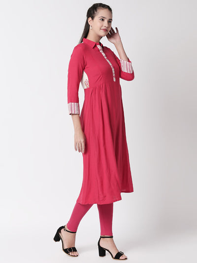 Ethnicity Handmade Collared dress with Functional Button-Down Placket