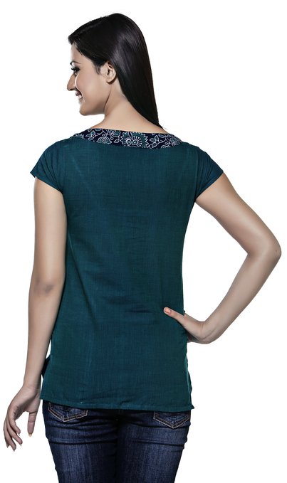 Akkriti Women's Powerloom Printed Neck Band Kurti ÌÎÌ_Ì´åÇÌÎÌ__ÌÎÌ_ÌÎ_ÌÎÌ_Ì´åÌÎÌ_ÌÎ_ÌÎÌ_Ì´å« Teal Blue Back