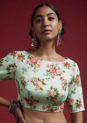 In-Sattva Women's Satin Half Sleeve Boat Neck Blouse; Mint Green