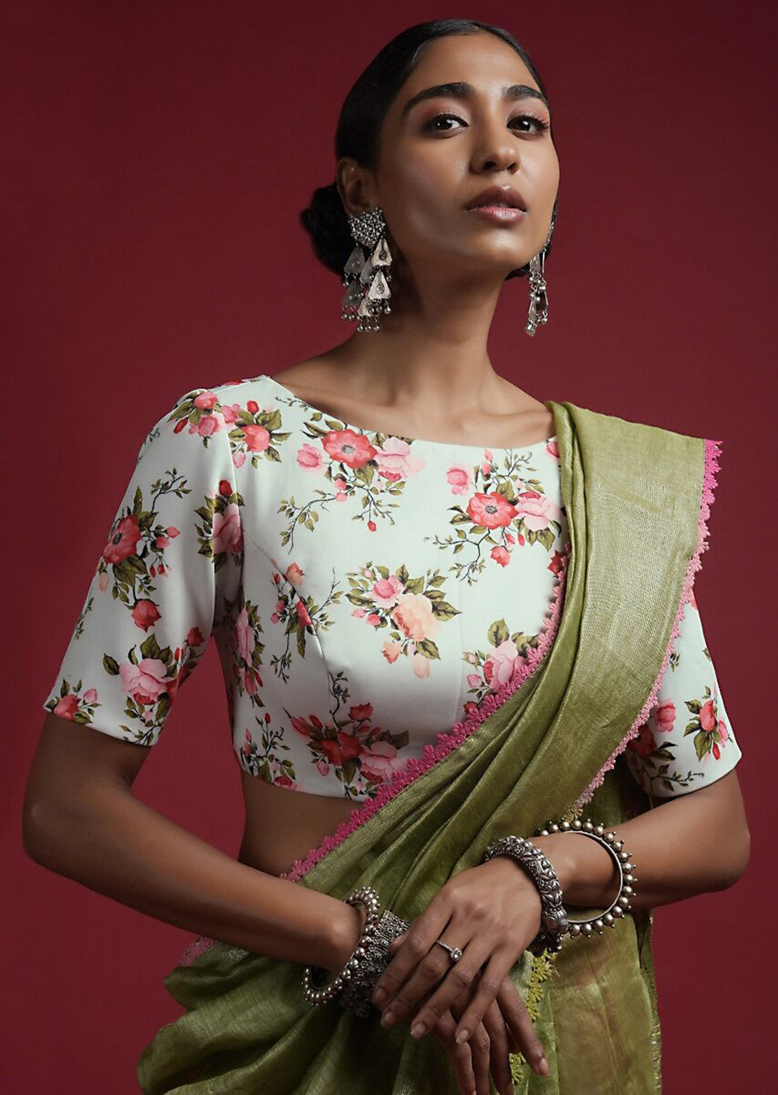 In-Sattva Women's Satin Half Sleeve Boat Neck Blouse; Mint Green