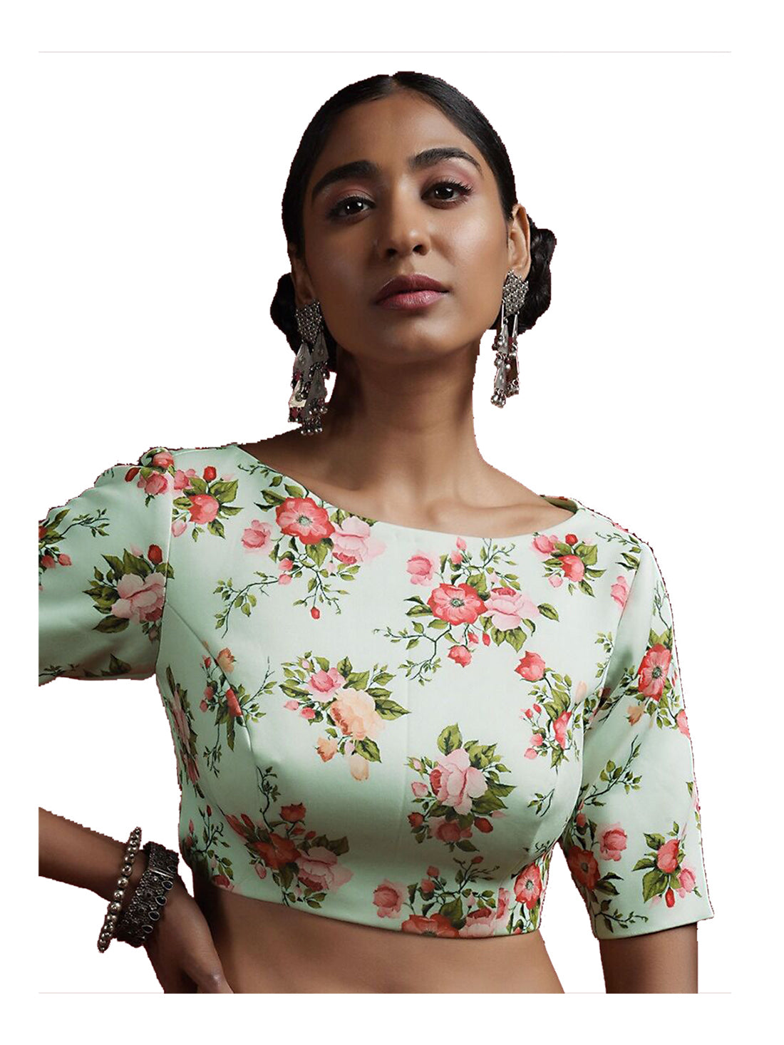 In-Sattva Women's Satin Half Sleeve Boat Neck Blouse; Mint Green
