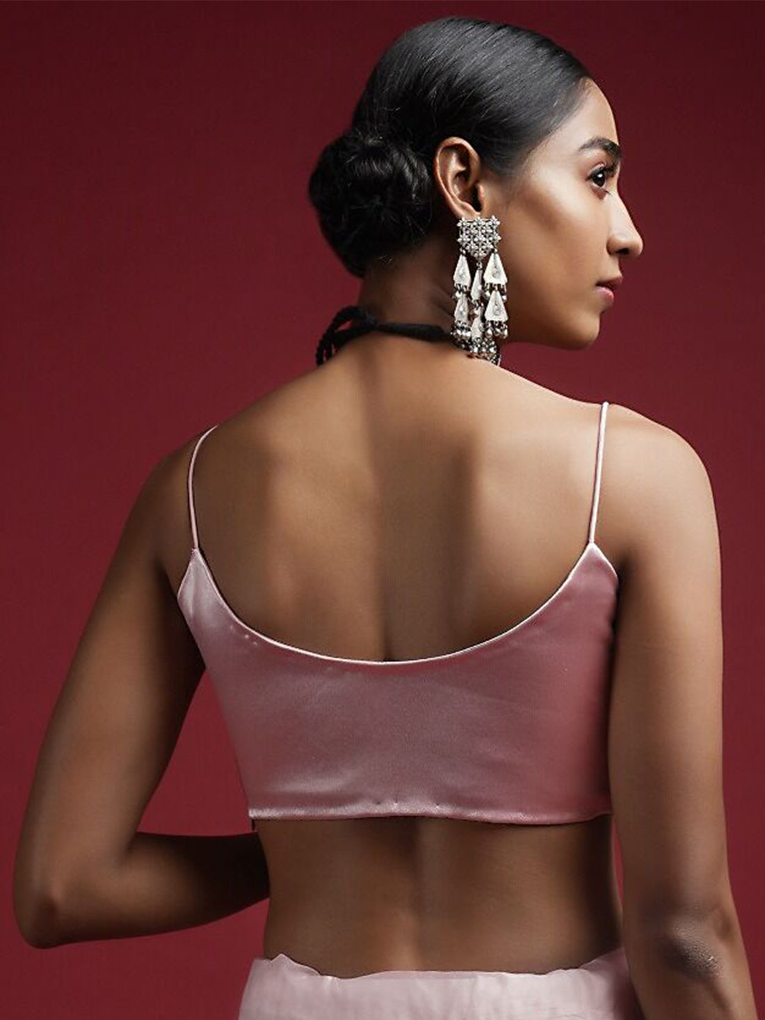 In-Sattva Women's Satin Strap Round Neck Blouse; Rosy Pink