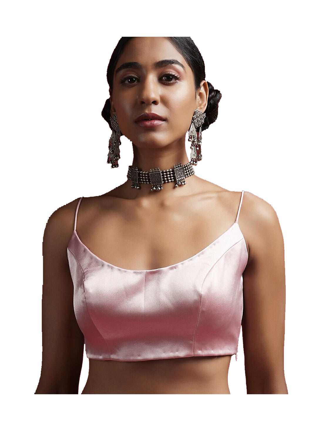 In-Sattva Women's Satin Strap Round Neck Blouse; Rosy Pink