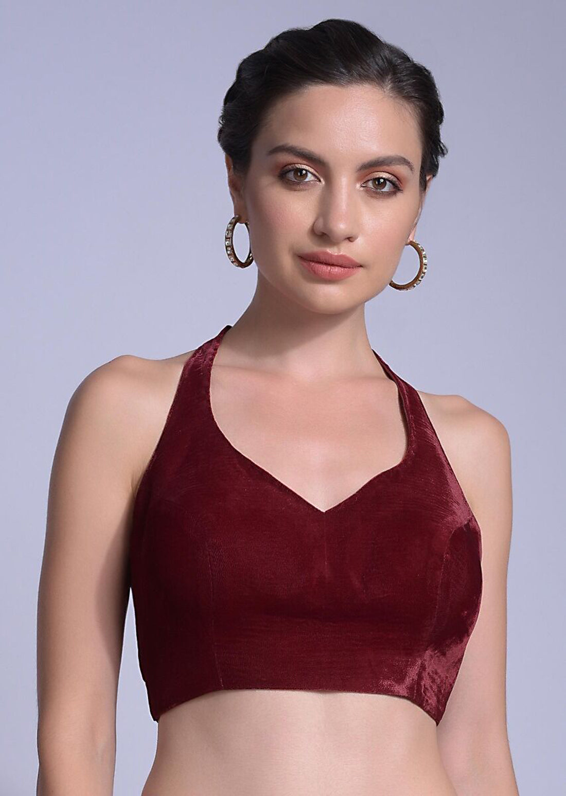 In-Sattva Women's Velvet Strap V-Neck Blouse; Raspberry Red