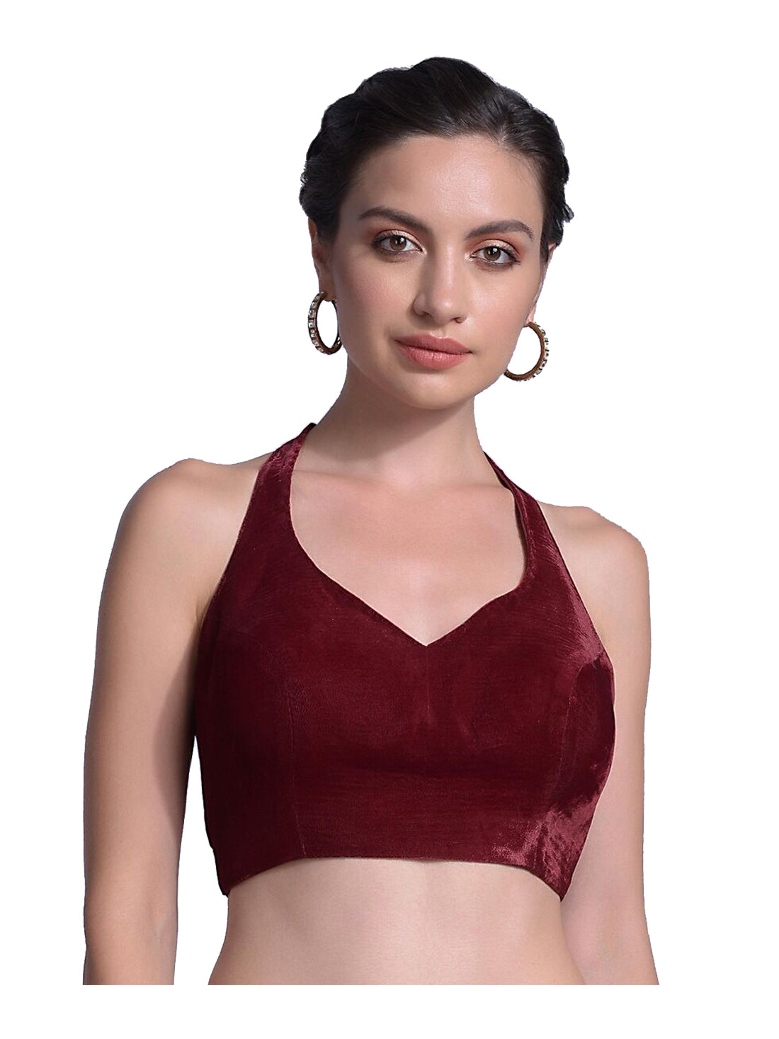 In-Sattva Women's Velvet Strap V-Neck Blouse; Raspberry Red