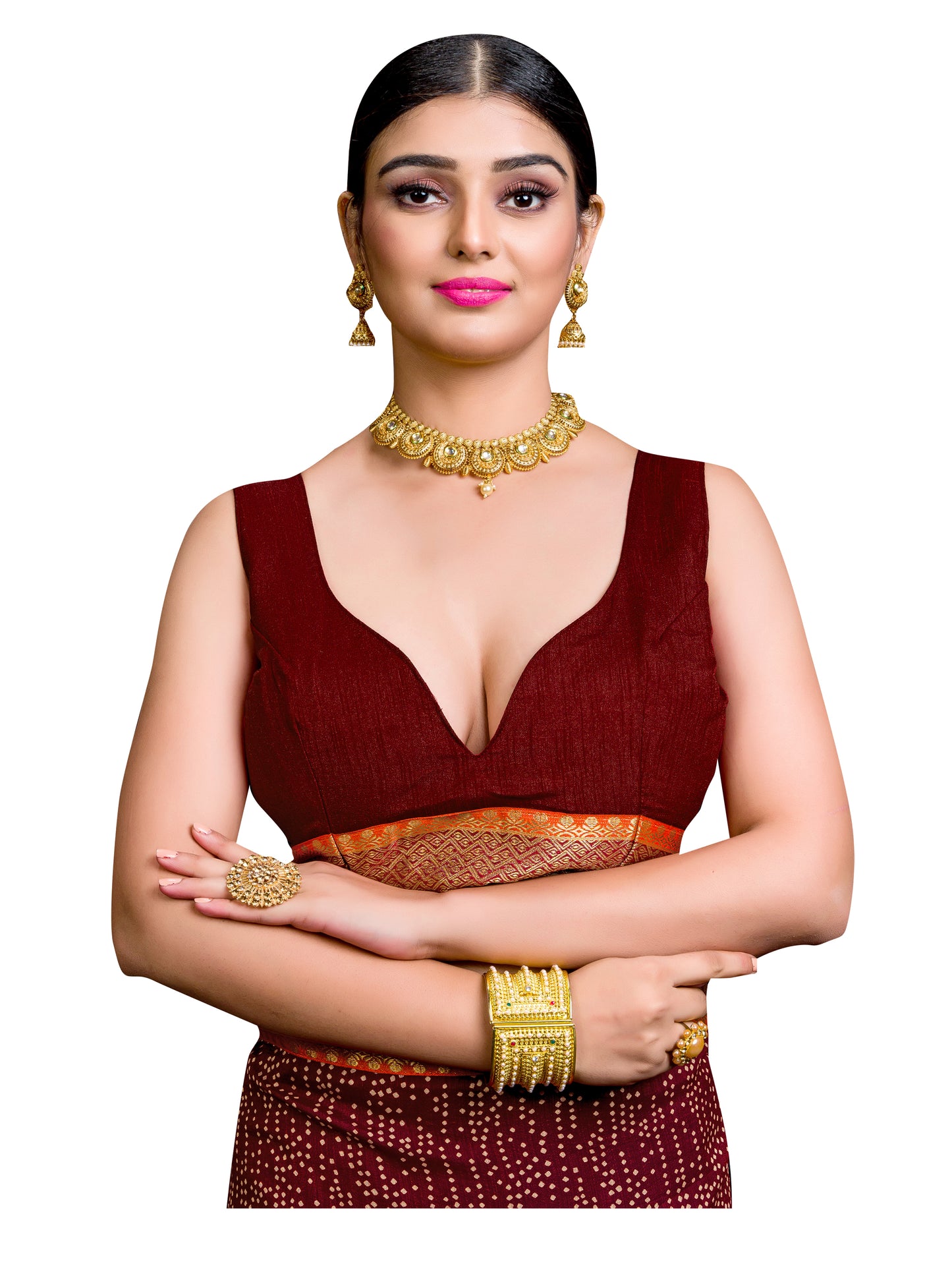 In-Sattva Women's Silk Sleeveless V-Neck Blouse; Splendid Red
