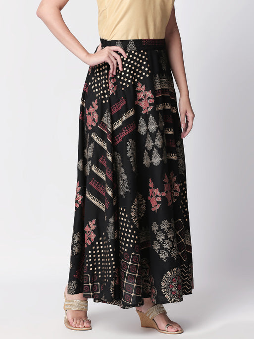 Ethnicity Artisan Boho Printed Black Lehenga Skirt