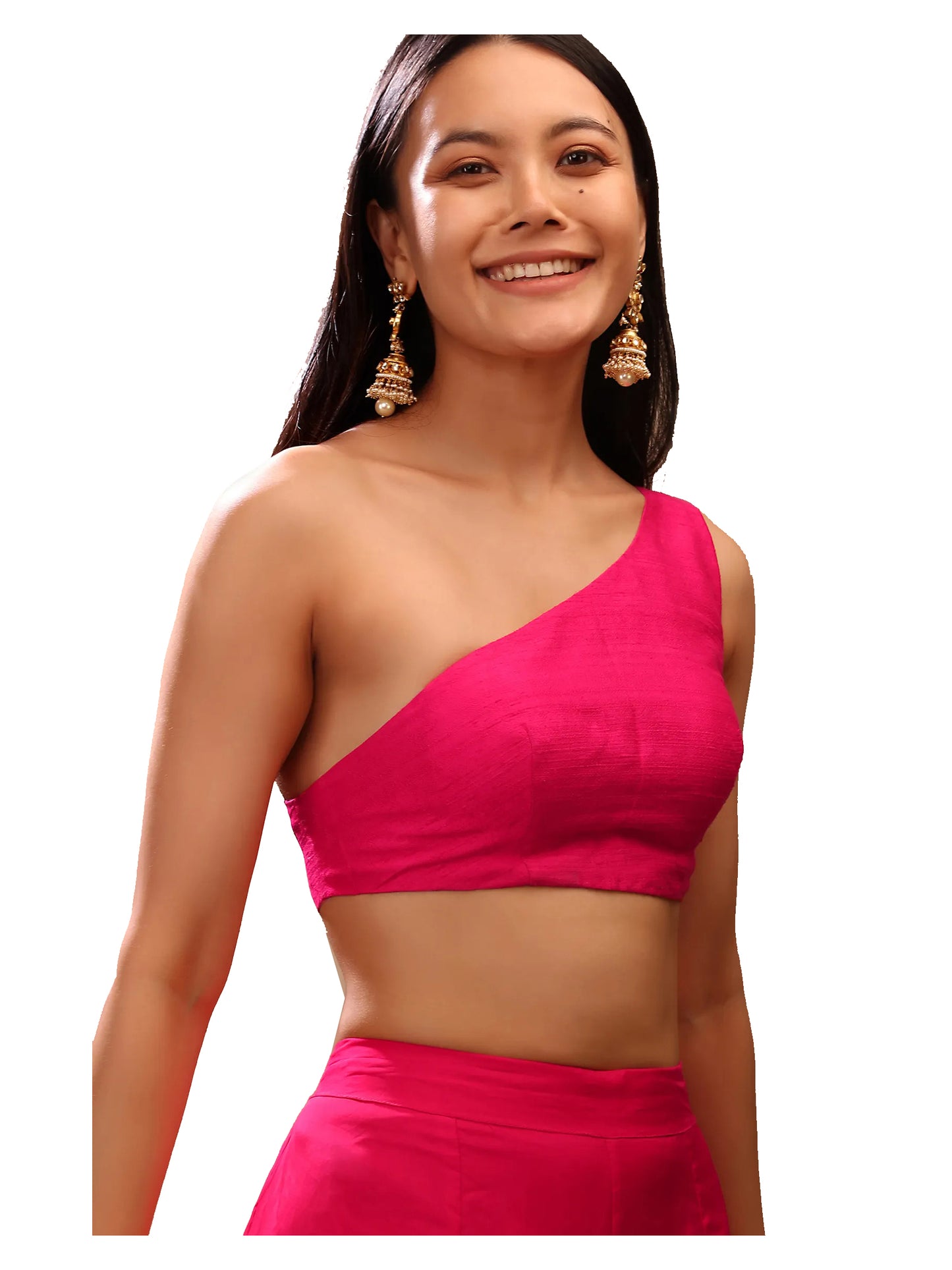 In-Sattva Women's Silk One Shoulder Boat Neck Blouse; Candy Pink