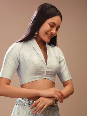 In-Sattva Women's Silk Half Sleeve Scoop Neck Blouse; Eggshell White