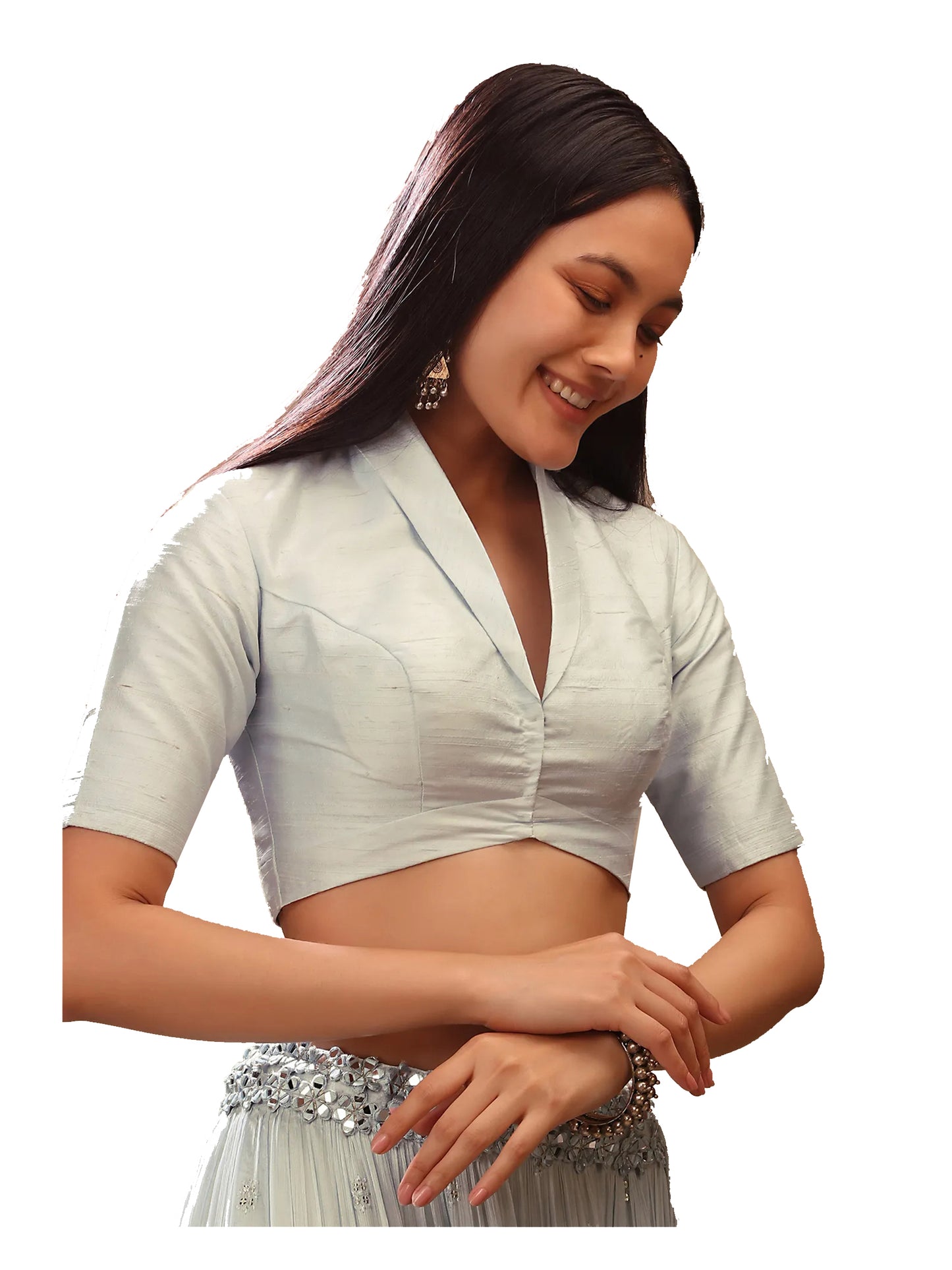 In-Sattva Women's Silk Half Sleeve Scoop Neck Blouse; Eggshell White
