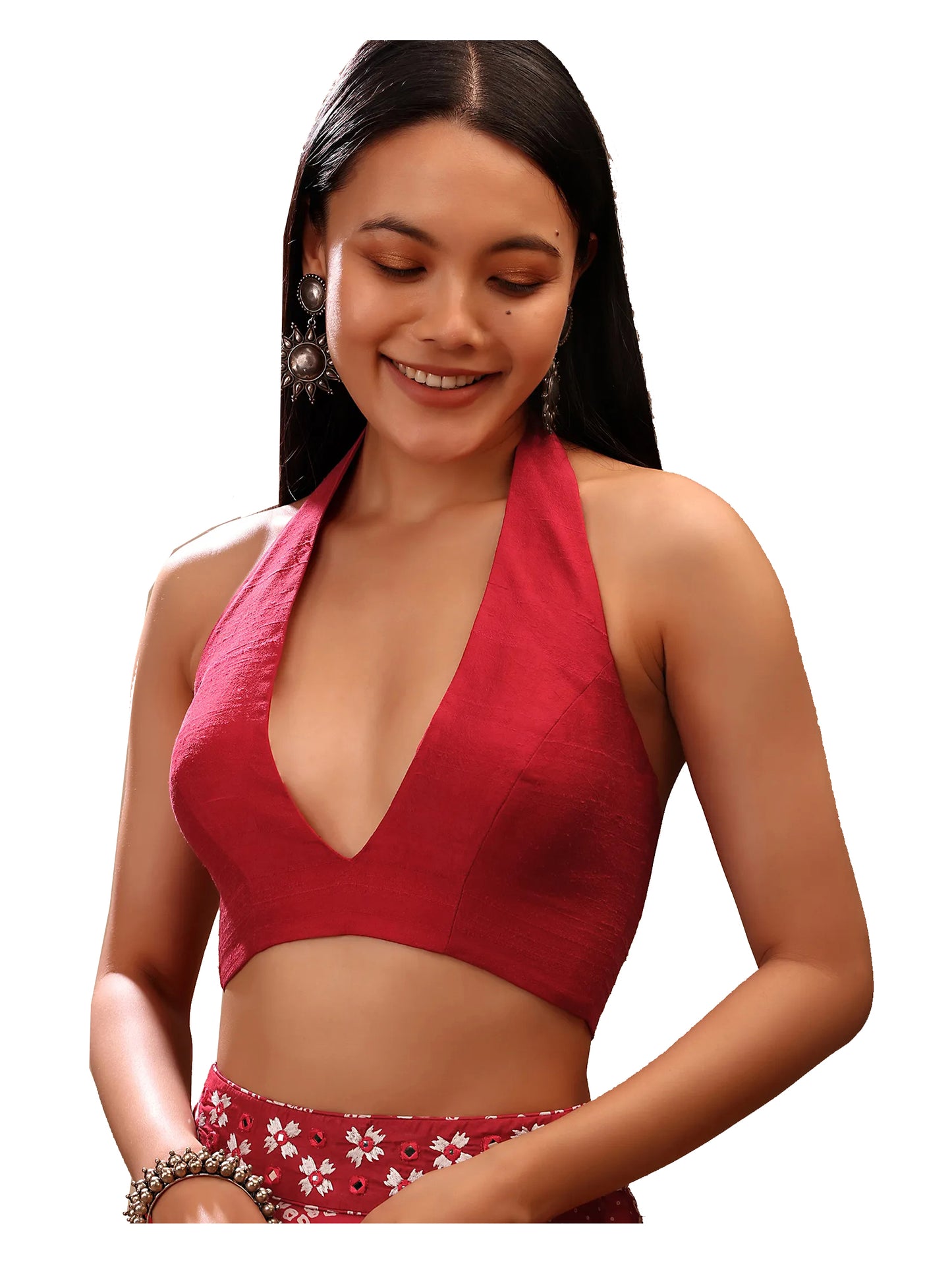 In-Sattva Women's Silk Sleeveless V-Neck Blouse; Blushing Red