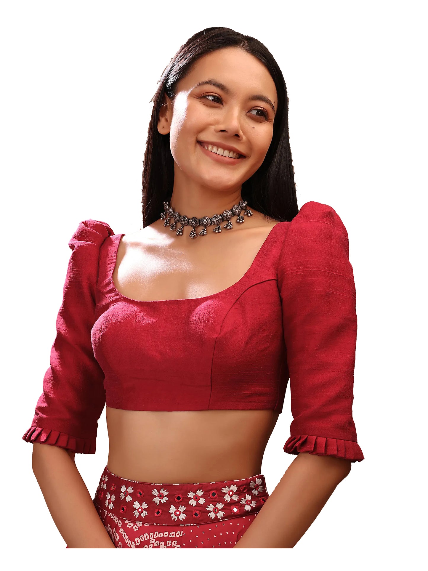 In-Sattva Women's Silk Half Sleeve Scoop Neck Blouse; Carnation Red