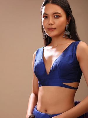 In-Sattva Women's Silk Strap V-Neck Blouse; Dusk Blue