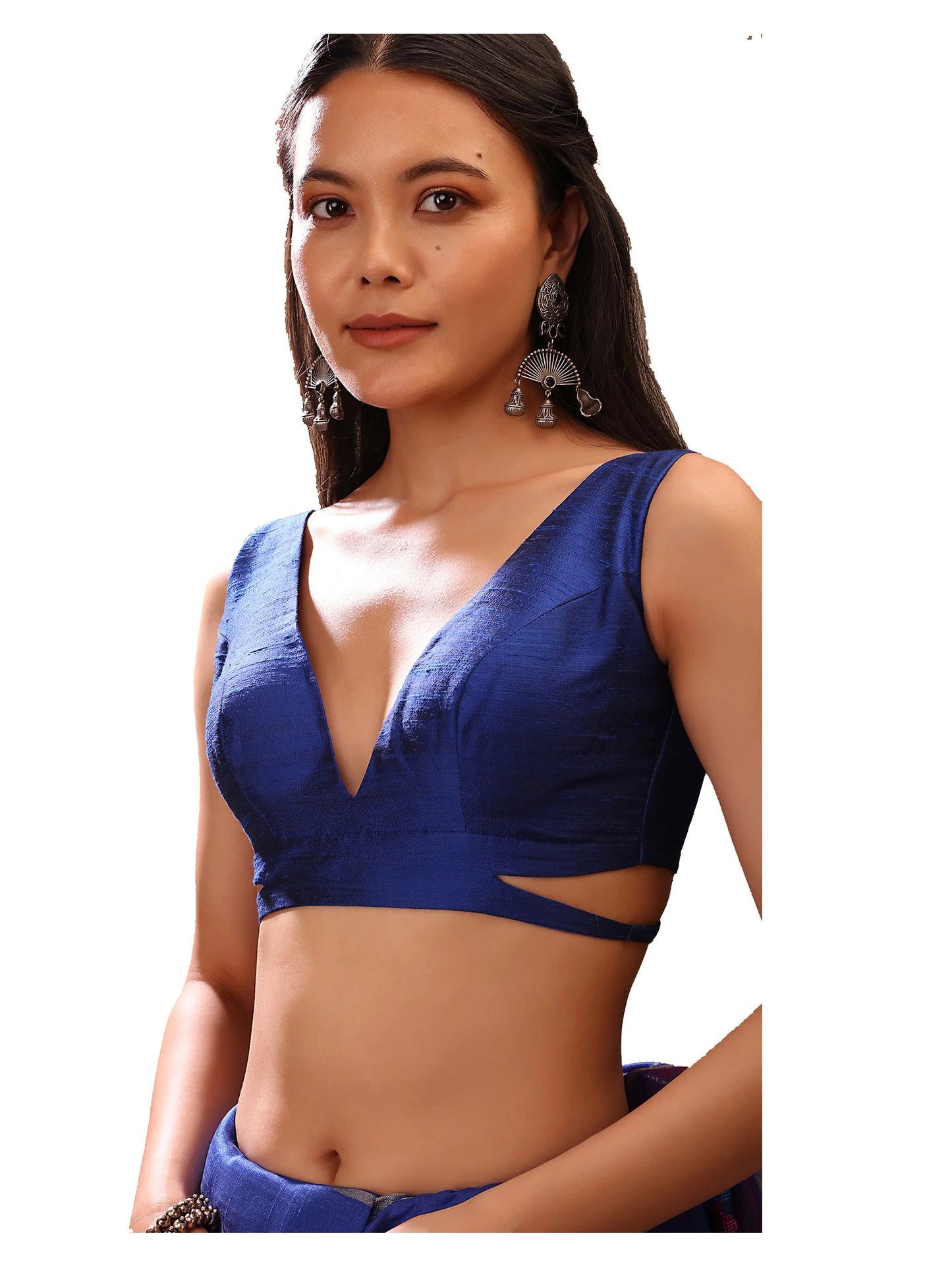 In-Sattva Women's Silk Strap V-Neck Blouse; Dusk Blue