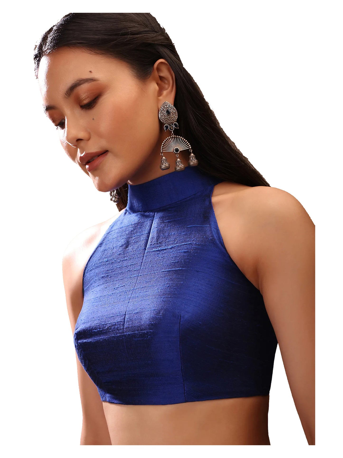 In-Sattva Women's Silk Sleeveless High Neck Blouse; Cornflower Blue