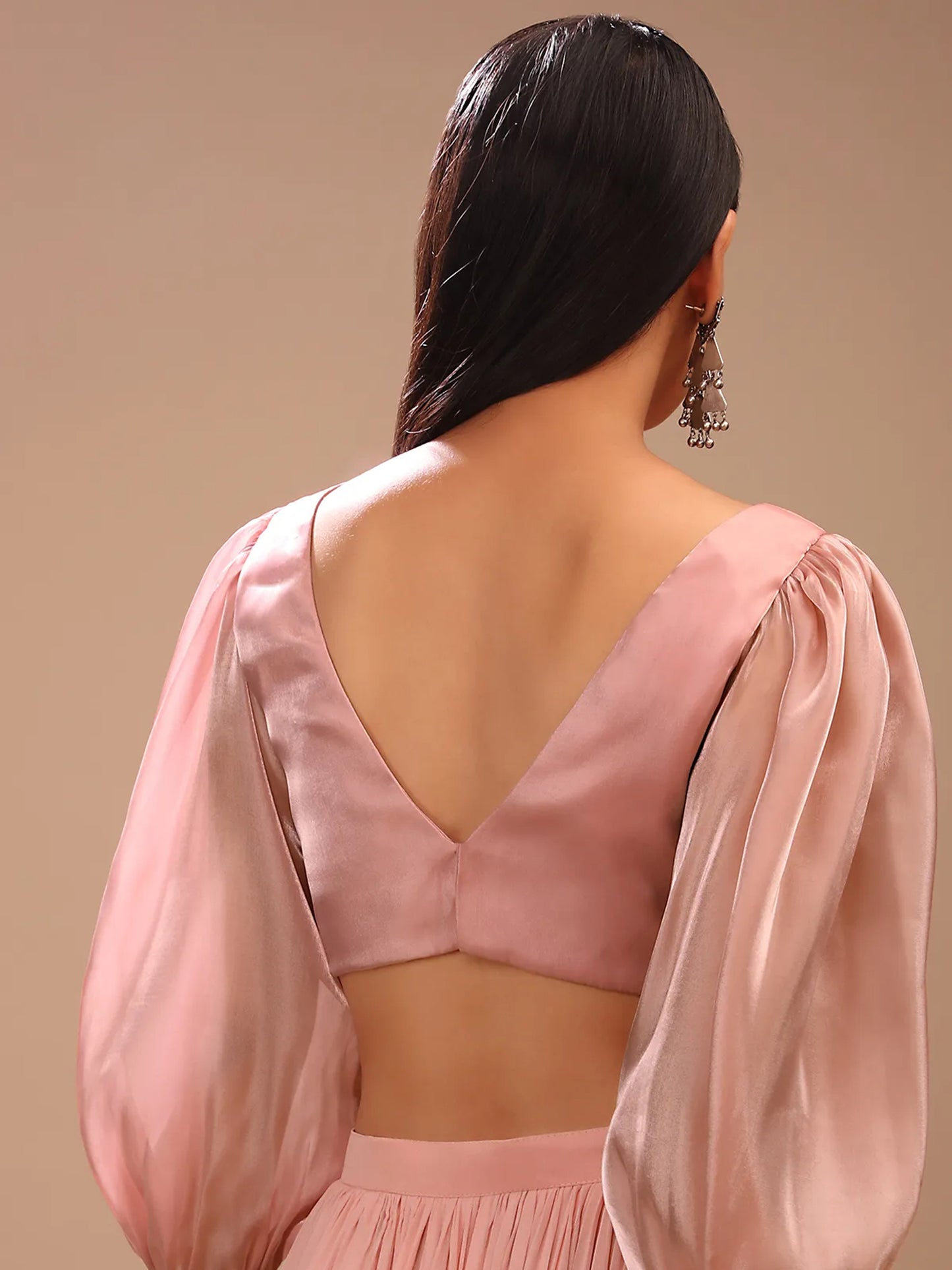 In-Sattva Women's Satin Balloon Full Sleeve V-Neck Blouse; Rouge Pink