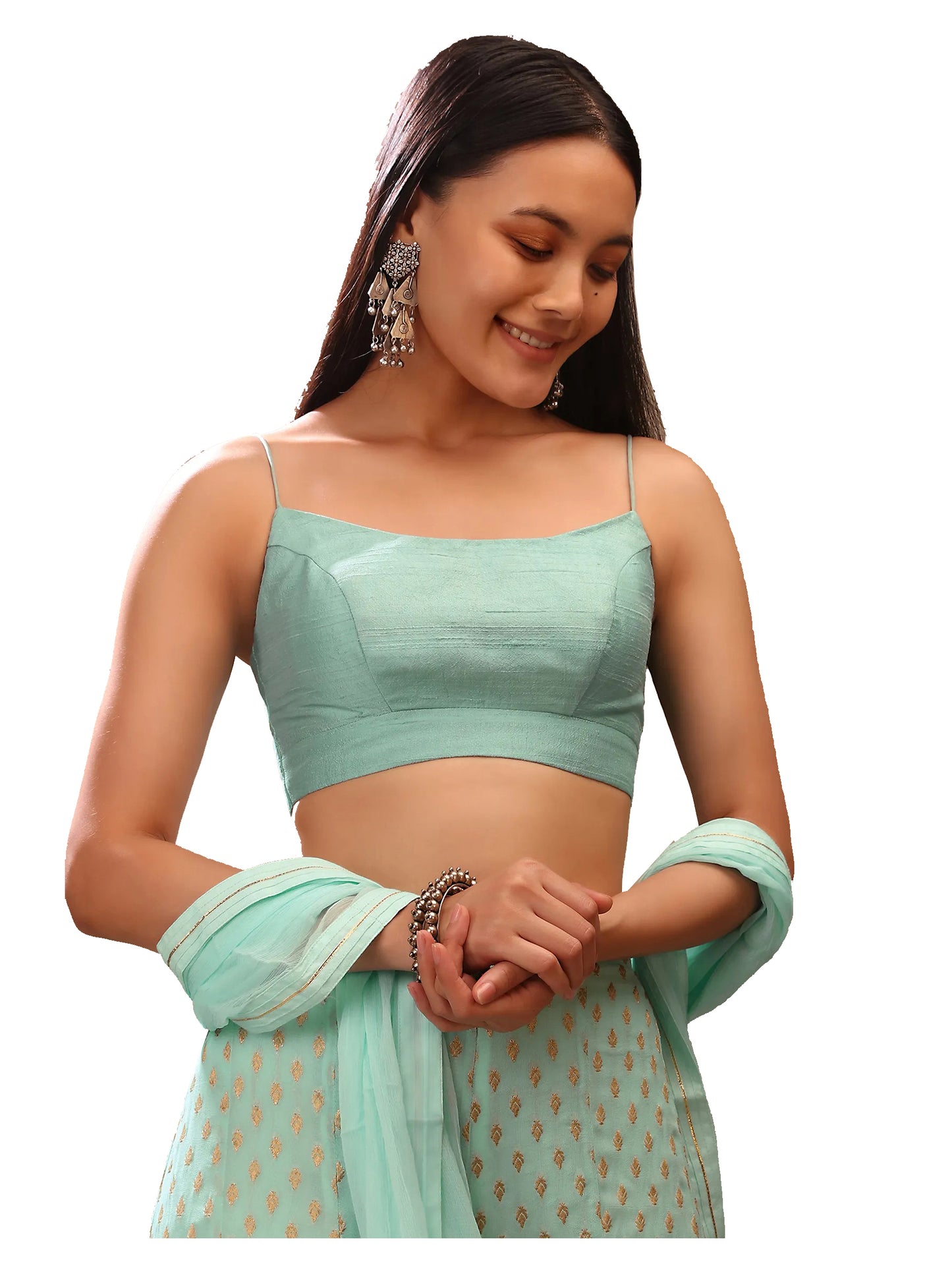 In-Sattva Women's Silk Strap Round Neck Blouse; Sky Blue