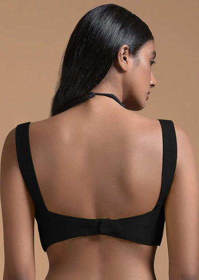 In-Sattva Women's Silk Strap V-Neck Blouse; Oolong Black