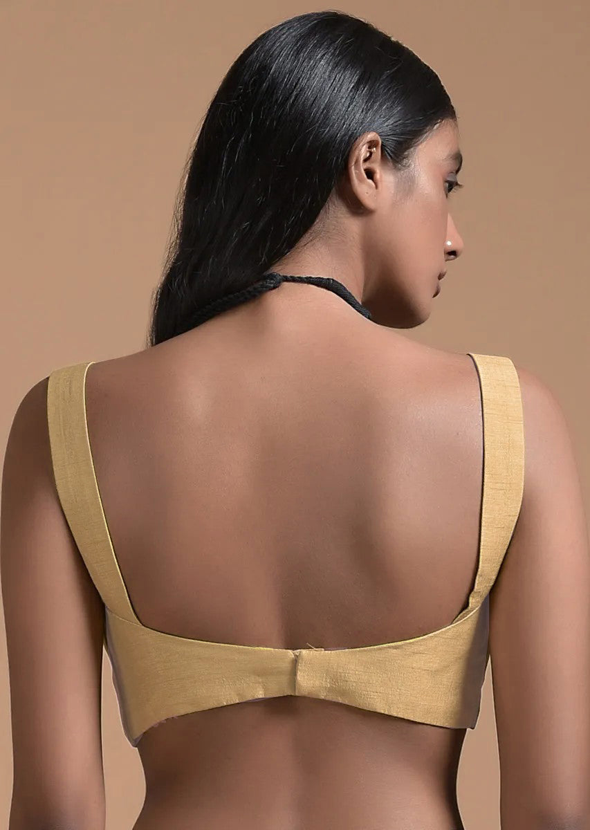 In-Sattva Women's Silk Strap V-Neck Blouse; Caramel Gold