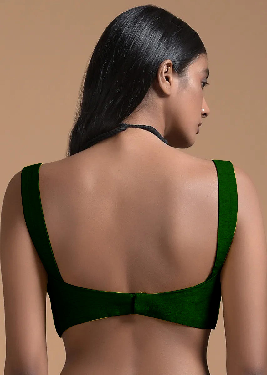In-Sattva Women's Silk Strap V-Neck Blouse; Fern Green