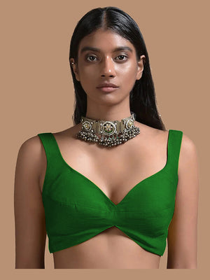 In-Sattva Women's Silk Strap V-Neck Blouse; Verdant Green
