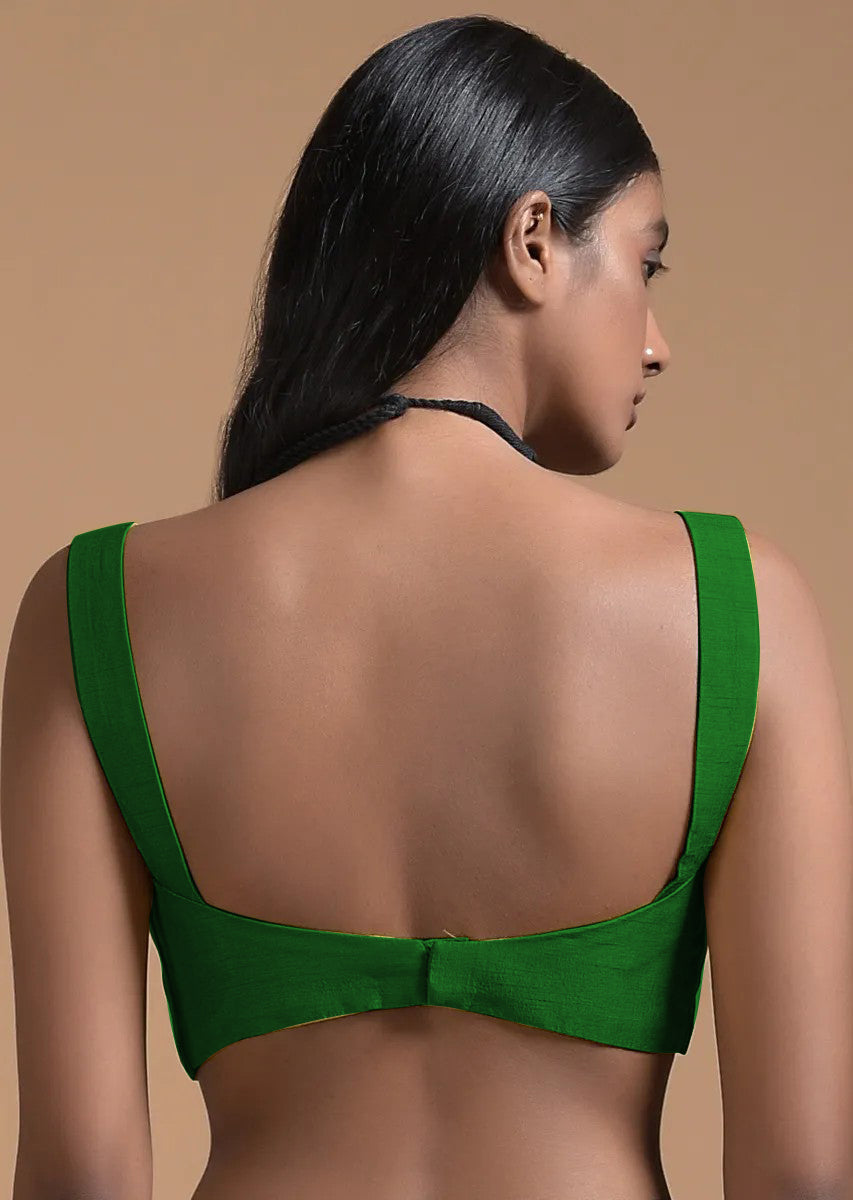 In-Sattva Women's Silk Strap V-Neck Blouse; Verdant Green