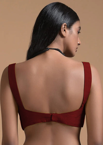 In-Sattva Women's Silk Strap V-Neck Blouse; Chestnut Red