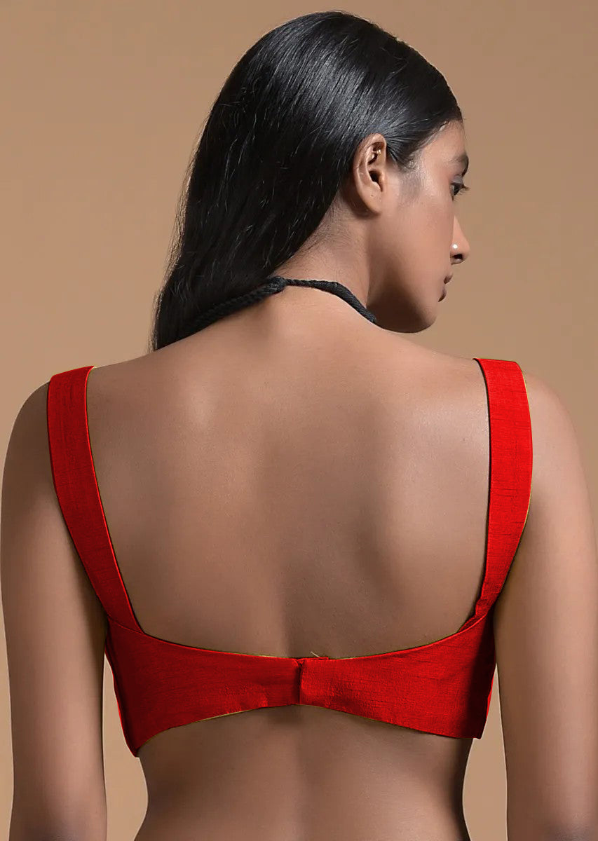 In-Sattva Women's Silk Strap V-Neck Blouse; Persian Red
