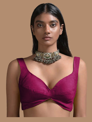 In-Sattva Women's Silk Strap V-Neck Blouse; Jewel Lavender