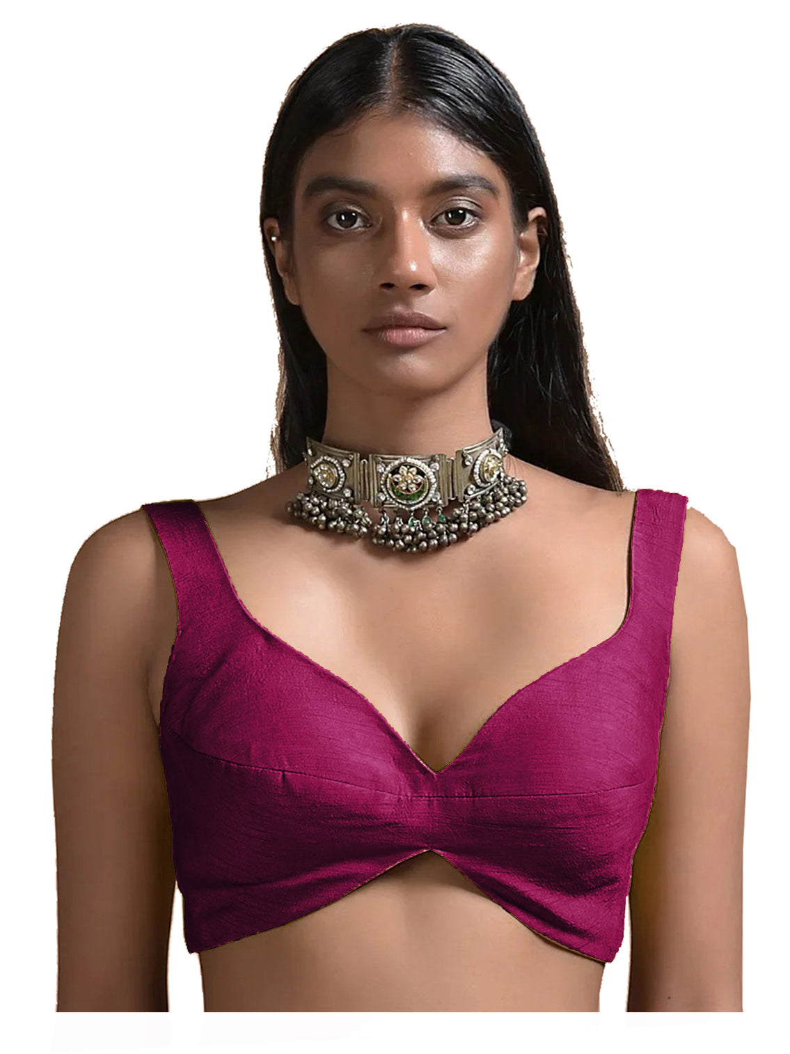 In-Sattva Women's Silk Strap V-Neck Blouse; Jewel Lavender
