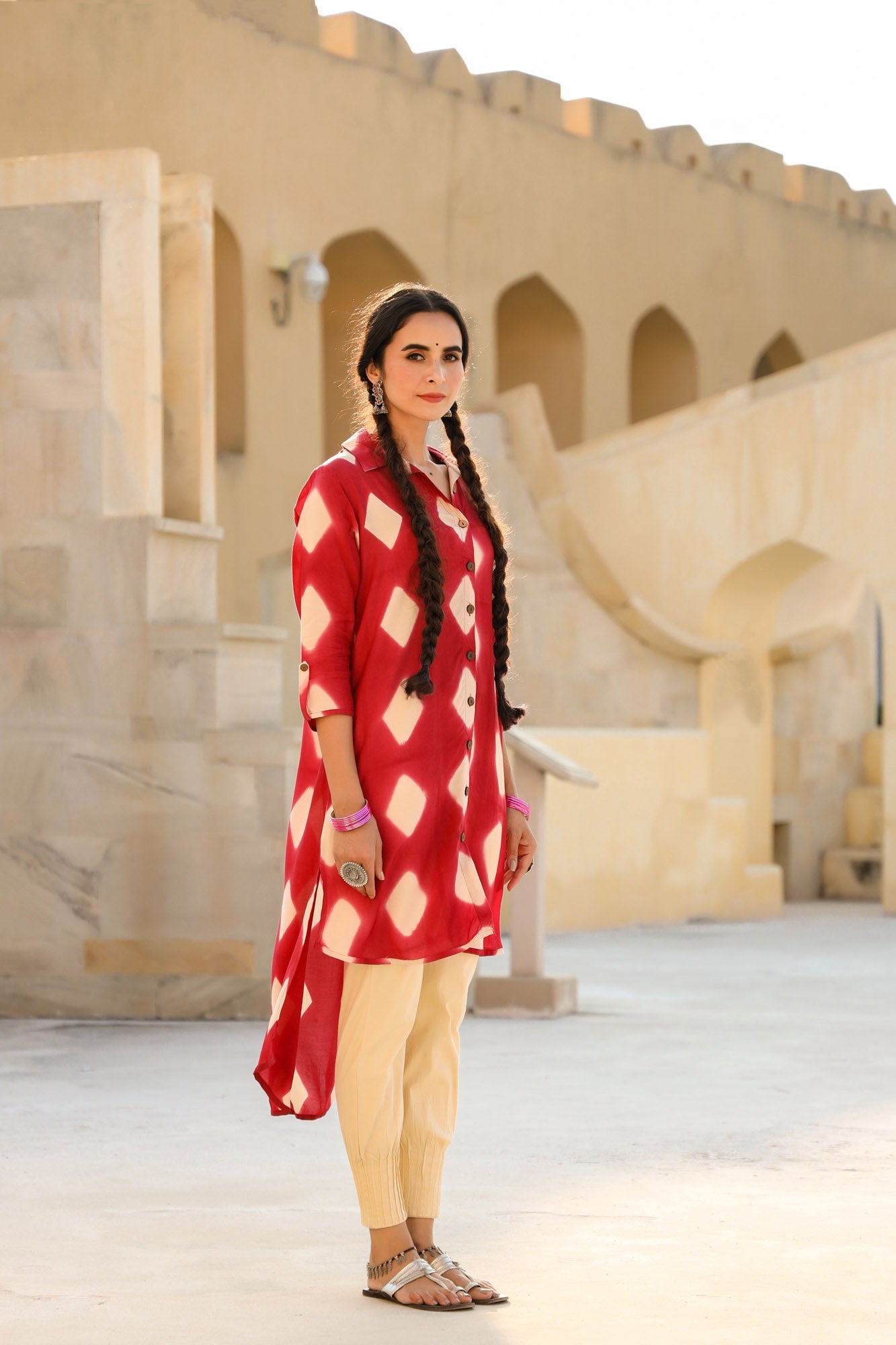 Mayori Women’s 100% Pure Cotton Tie-Dye High Low Crimson Red Tunic